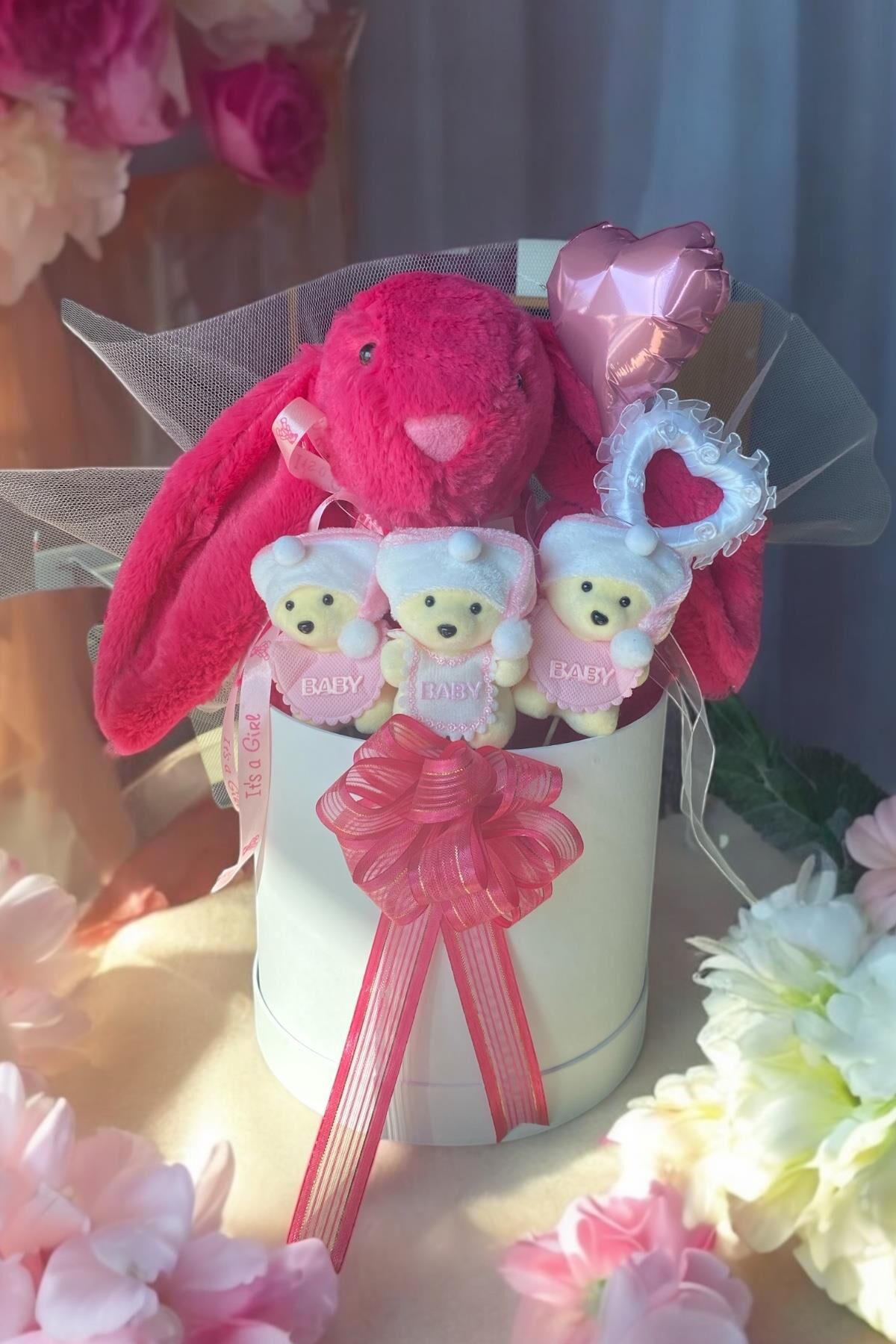 Led Işıklı Özel Kutuda Uyku Arkadaşı Bunny Peluş Tavşan ile Yeni Doğan Hediye Seti- Babyshower, Yenidoğan Hediyesi
