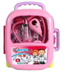 Çek-Çek Valizli Büyük Boy 10 parça Işıklı-Sesli Medikal Doktor Seti 2in1 - Doktor Oyun Seti