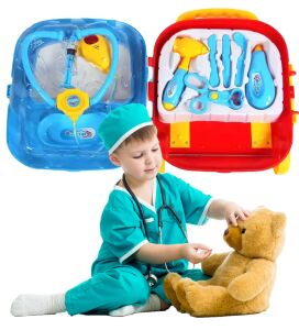 Çek-Çek Valizli Büyük Boy 10 parça Işıklı-Sesli Medikal Doktor Seti 2in1 - Doktor Oyun Seti