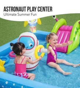 Su Pompalı -Bestway 53126 Kaydıraklı, Aksesuarlı Astronot Figürlü Şişme Eğlence Havuzu- 228x206x84cm