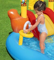 Su Pompalı- Bestway 53118 Wild West Kaydıraklı Fıskiyeli Aksesuarlı AquaPark Şişme Eğlence Havuzu