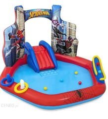 62002 Pompalı-Bestway 98793 Spiderman Temalı Kaydıraklı Fıskiyeli AquaPark Şişme Eğlence Havuzu