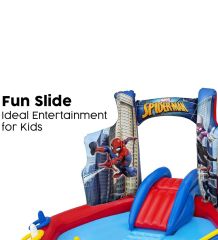 62002 Pompalı-Bestway 98793 Spiderman Temalı Kaydıraklı Fıskiyeli AquaPark Şişme Eğlence Havuzu