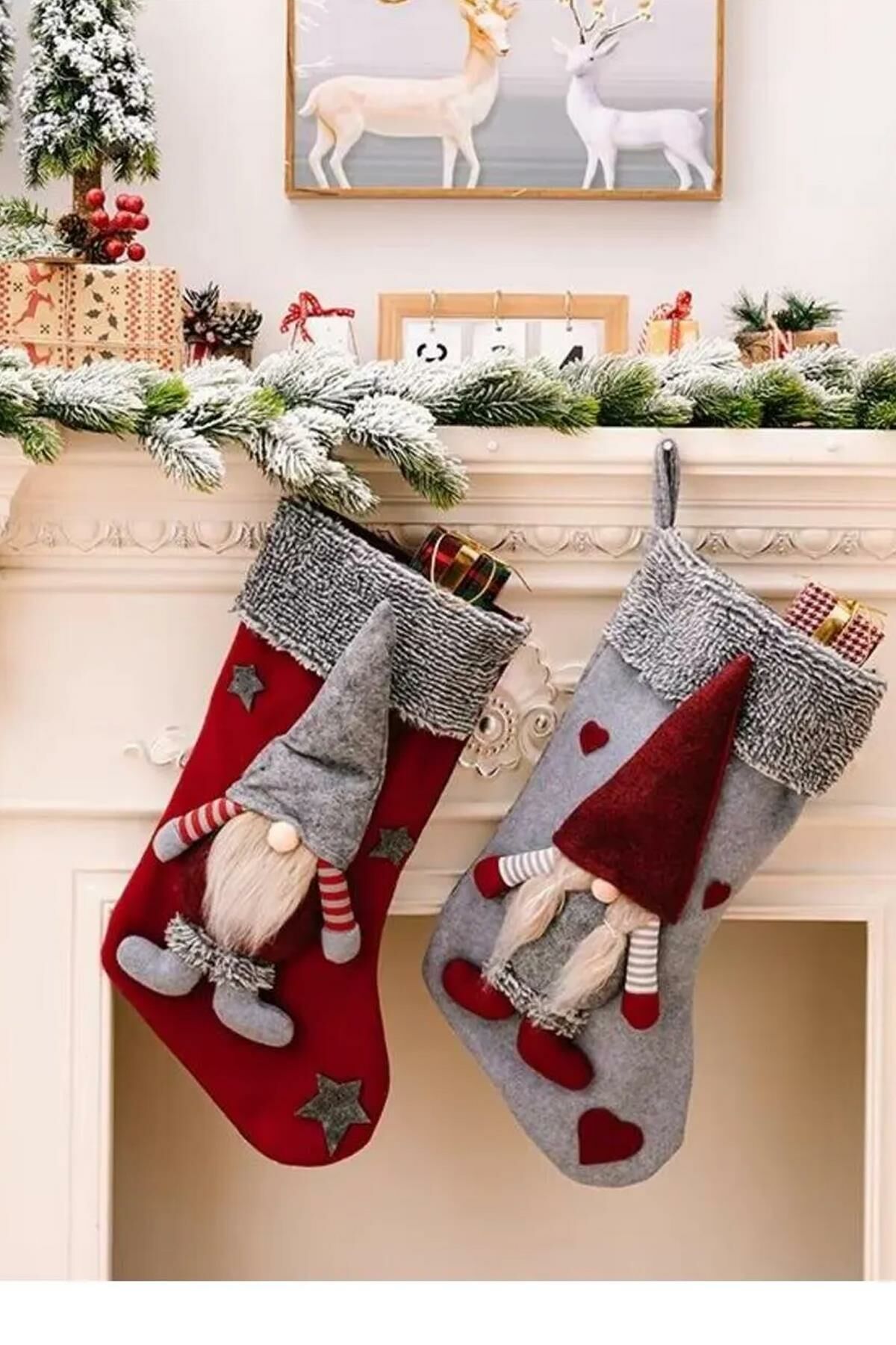 Noel Temalı Dekoratif Hediye Çorabı Yılbaşı Çam Ağacı Süsü