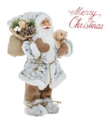 Yılbaşı Süsü Noel Baba Biblo Figür Büyük Boy 30 cm -  Peluş Ayısı ve Hediye Çuvalı ile...