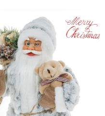 Yılbaşı Süsü Noel Baba Biblo Figür Büyük Boy 30 cm -  Peluş Ayısı ve Hediye Çuvalı ile...