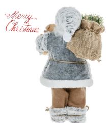 Yılbaşı Süsü Noel Baba Biblo Figür Büyük Boy 30 cm -  Peluş Ayısı ve Hediye Çuvalı ile...