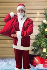 Noel BABA Kostümü, Lüks Rachel Kumaş 6 Parça SET