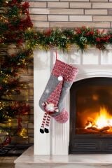 Noel Temalı Dekoratif Hediye Çorap Yılbaşı Çam Ağacı Süsü 50 cm