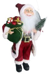 Yılbaşı Süsü Noel Baba Biblo Figür Büyük Boy 45cm -Elinde Çam Ağacı ve Hediye Çuvalı ile