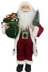 Yılbaşı Süsü Noel Baba Biblo Figür Büyük Boy 45cm -Elinde Çam Ağacı ve Hediye Çuvalı ile