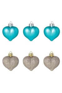 Yıllbaşı Çam Ağacı Süsü Simli Ve Mat Kalp Noel Ağacı Süsü 6 Lı  6 cm