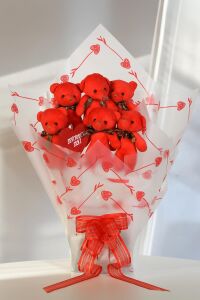 Premium Yumoş Kırmızı Peluş Ayıcık Buketi, Sevgiliye, Doğum Gününe Hediye