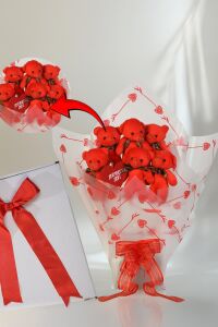 Premium Yumoş Kırmızı Peluş Ayıcık Buketi, Sevgiliye, Doğum Gününe Hediye
