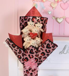 Premium Yumoş 7'li Beyaz Peluş Ayıcık Buketi, Sevgiliye, Doğum Gününe Hediye