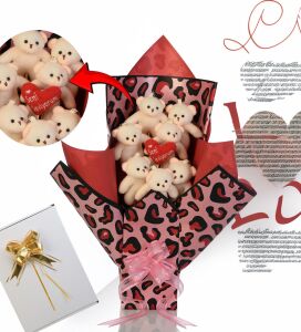 Premium Yumoş 7'li Beyaz Peluş Ayıcık Buketi, Sevgiliye, Doğum Gününe Hediye