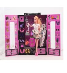 Sonsuz Hareket Bebekli Gardrop-Çantalı Giysi Dolabı- Barbie Gardrop
