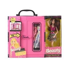 Sonsuz Hareket Bebekli Gardrop-Çantalı Giysi Dolabı- Barbie Gardrop