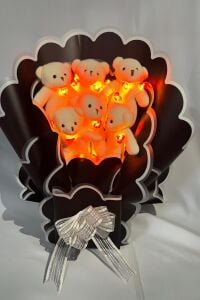 Sevgiliye Özel Kalp Led Işıklı Romantik Peluş Ayıcık Buketi