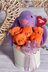 SOLE Premium Özel Hediye Kutusunda  45 cm Bunny Tavşan ve 5 Adet Turuncu Peluş Ayıcık Buketi