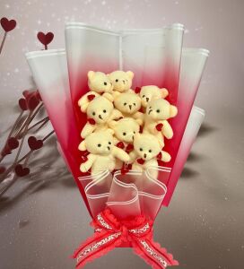 SOLE Sevgiliye Özel Kalp Led Işıklı Elegance 9 Peluş Ayıcık Buketi