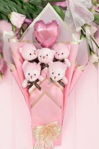 Premium Balonlu Romantik Pembe Peluş Ayıcık Buketi - Sevgiliye Özel
