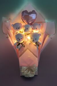 Sole Sevgiliye Led ıŞIKLI Özel Pembe Konsept Balonlu Romantik Peluş Ayıcık Buketi