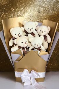 Sole Sevgiliye Özel Dore-Gümüş Konsept Romantik Peluş Ayıcık Buketi