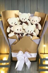 Sole Sevgiliye Özel Dore-Gümüş Konsept Romantik Peluş Ayıcık Buketi