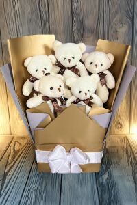 Sole Sevgiliye Özel Dore-Gümüş Konsept Romantik Peluş Ayıcık Buketi
