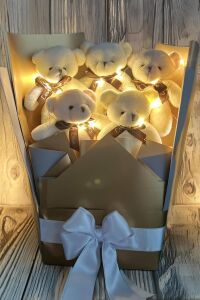 Sole Sevgiliye Özel Peri LED Işıklı Dore-Gümüş Konsept Romantik Peluş Ayıcık Buketi