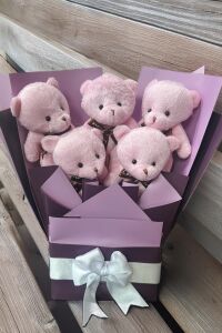 Sole Sevgiliye Özel Pembe - Mor Konsept Romantik Peluş Ayıcık Buketi