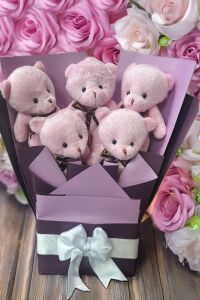 Sole Sevgiliye Özel Pembe - Mor Konsept Romantik Peluş Ayıcık Buketi