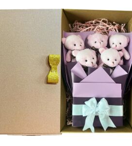 Sole Sevgiliye Özel Pembe - Mor Konsept Romantik Peluş Ayıcık Buketi