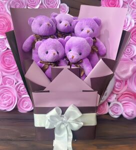 Sole Sevgiliye Özel Mor Konsept Romantik Peluş Ayıcık Buketi