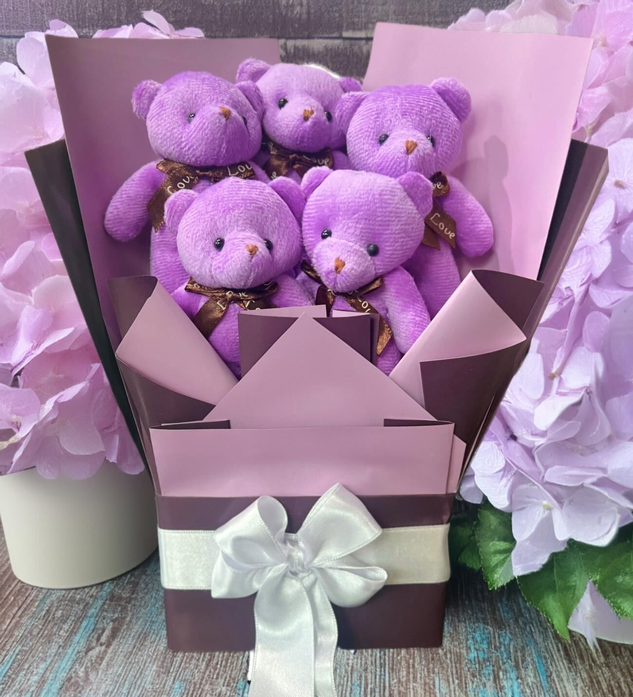 Sole Sevgiliye Özel Mor Konsept Romantik Peluş Ayıcık Buketi