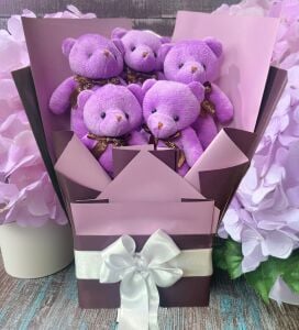 Sole Sevgiliye Özel Mor Konsept Romantik Peluş Ayıcık Buketi