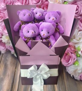Sole Sevgiliye Özel Mor Konsept Romantik Peluş Ayıcık Buketi
