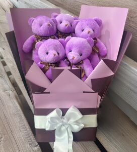 Sole Sevgiliye Özel Mor Konsept Romantik Peluş Ayıcık Buketi
