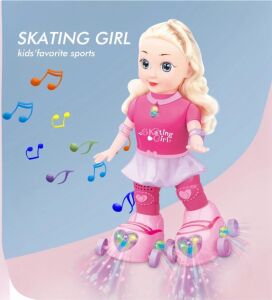 LED Işıklı, Patenli ve Müzikli Oyuncak Bebek Skating Girl