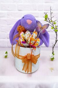 SOLE Premium Paskalya Temalı 45 cm Mor Bunny Tavşan Hediye Kutusu - Dekoratif Yumurta ve Kelebek Süslemeli