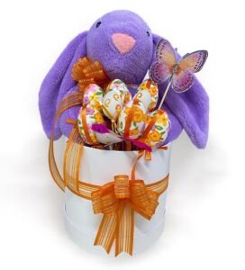 SOLE Premium Paskalya Temalı 45 cm Mor Bunny Tavşan Hediye Kutusu - Dekoratif Yumurta ve Kelebek Süslemeli