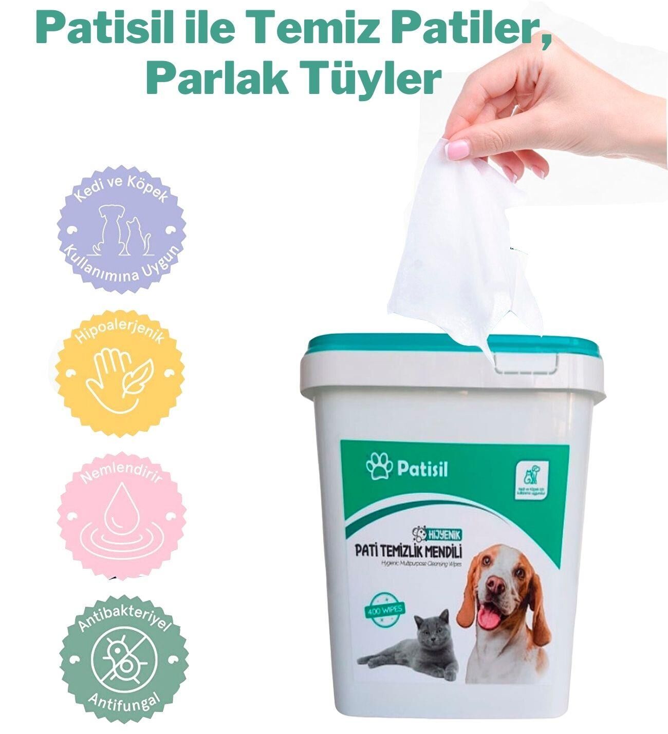 Kedi Köpek Için Hijyenik Tüy Ve Pati Temizleme Islak Kova Mendil 400 Adet Eko