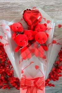 Sole Sevgiliye Özel Kırmızı Konsept Balonlu Romantik Peluş Ayıcık Buketi