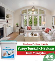 QUICKCARE Dezenfektanlı Yüzey Temizlik Havlusu 400 Yaprak, Kova Mendil Beyaz Sabun Kokulu