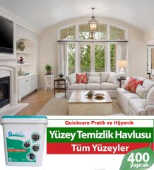 QUICKCARE Dezenfektanlı Yüzey Temizlik Havlusu 400 Yaprak, Kova Mendil Aloe Vera Kokulu