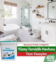 QUICKCARE Dezenfektanlı Yüzey Temizlik Havlusu 400 Yaprak, YEDEK POŞET Beyaz Sabun Kokulu