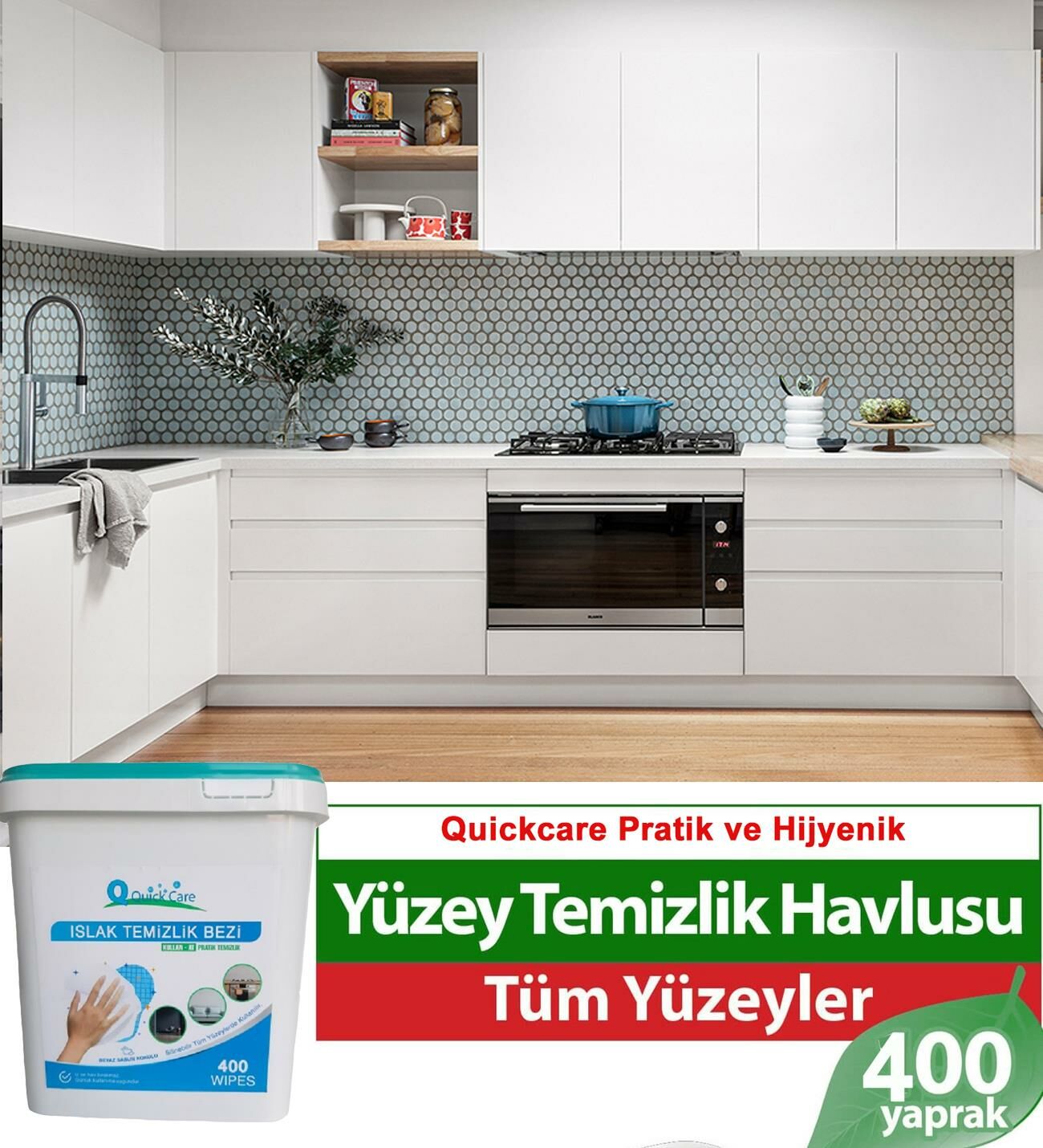 QUICKCARE Dezenfektanlı Yüzey Temizlik Havlusu 400 Yaprak, YEDEK POŞET Beyaz Sabun Kokulu