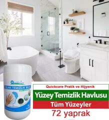 QUICKCARE Dezenfektanlı Yüzey Temizlik Havlusu 72 Yaprak, Kova Mendil Beyaz Sabun Kokulu
