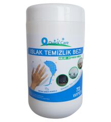 QUICKCARE Dezenfektanlı Yüzey Temizlik Havlusu 72 Yaprak, Kova Mendil Beyaz Sabun Kokulu